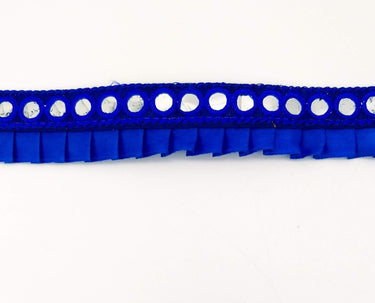Royal Blue Satin Pleated Lace Trim, Mirrored Fringe Trimming, Approx. 30mm wide